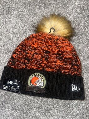 New Era Orange & Black Knit Pom Beanie with Team Patch